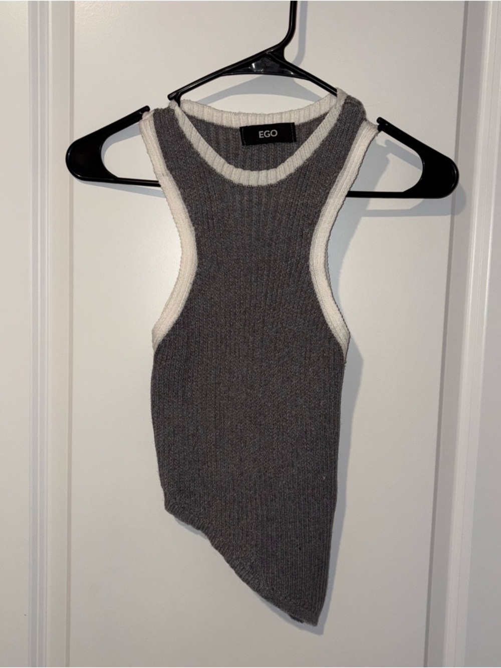 EGO Gray Ribbed Flare Pants & Tank Set with White Trim - Picture 6 of 7